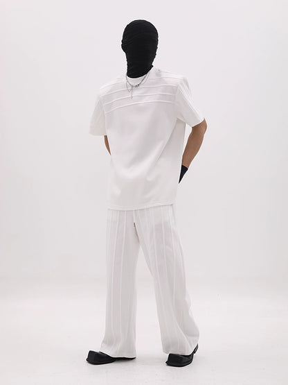 Patchwork Shoulder-Pad Short Sleeve T-Shirt & Pants Setup WN18637