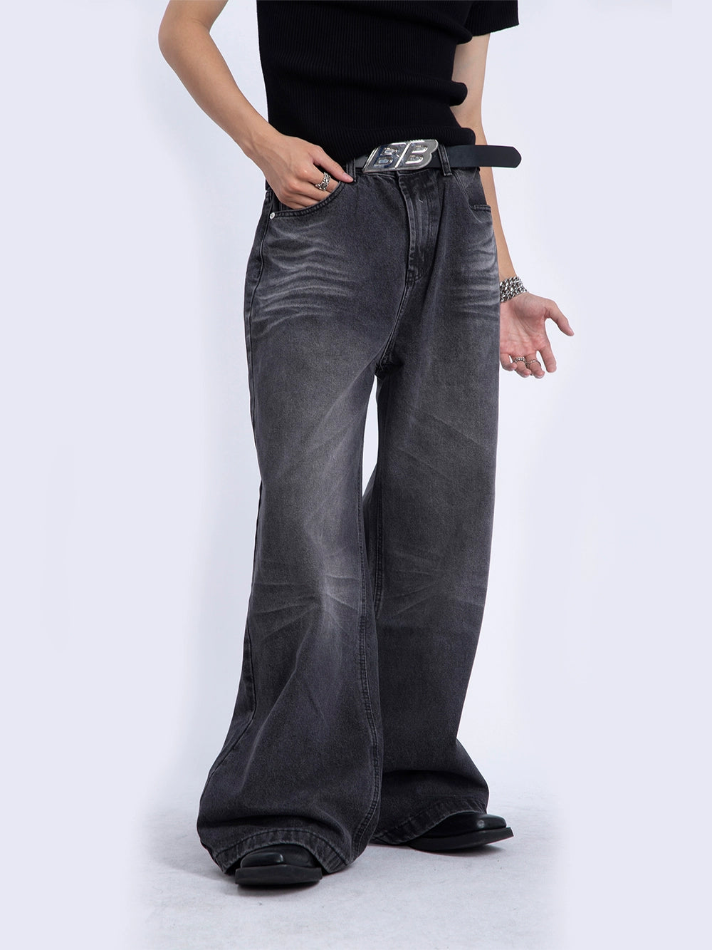 Washed Wide-Leg Straight Denim Jeans WN7277