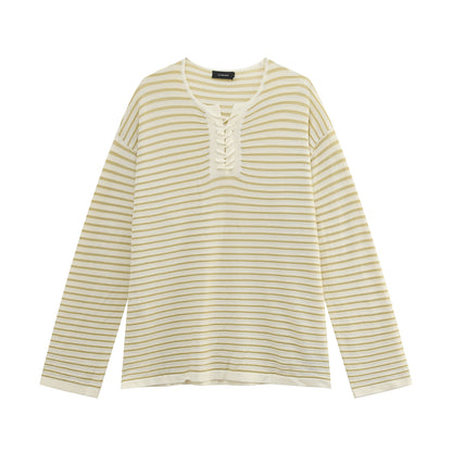 Border Lace-Up Long Sleeve T-Shirt WN25007