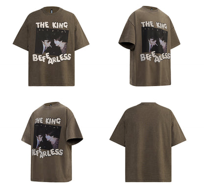 Washed Movie Parody Print Oversize Short Sleeve T-Shirt WN26399