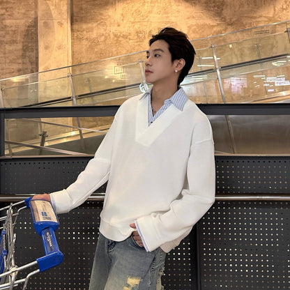Fake Layered V-Neck Long Sleeve T-Shirt WN25202