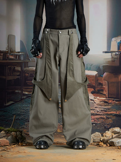 Detachable Patchwork Corduroy Wide Leg Pants WN21368