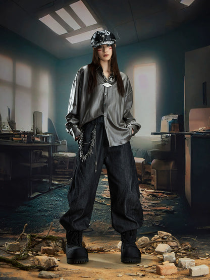 Glossy Oversize Long Sleeve Shirt WN20567