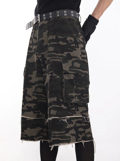 Camouflage Cargo Patchwork Half Pants WN18723