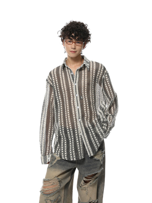 Oversize Mesh Long Sleeve Shirt WN7081