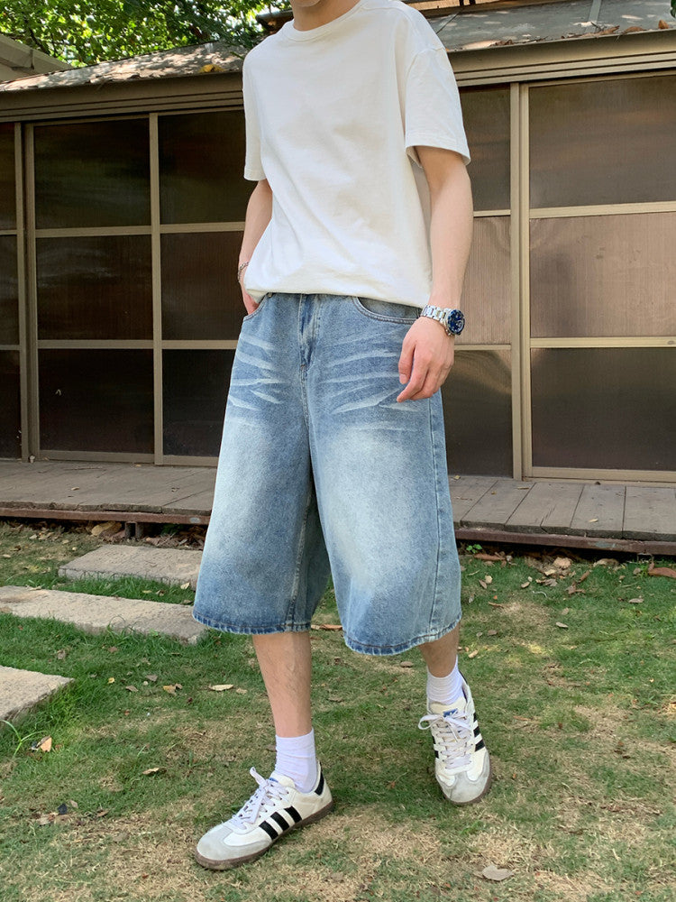 Washed Wide Leg Denim Half Jeans WN24903