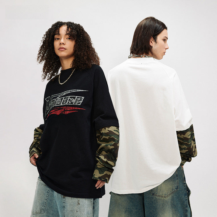 Fake Layered Camouflage Print Patchwork Long Sleeve T-Shirt WN12430