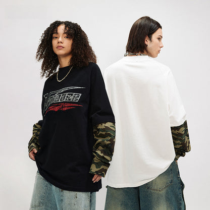 Fake Layered Camouflage Print Patchwork Long Sleeve T-Shirt WN12430