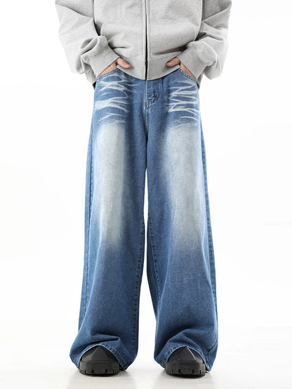 Washed Relaxed Wide-Leg Straight Denim Jeans WN10315