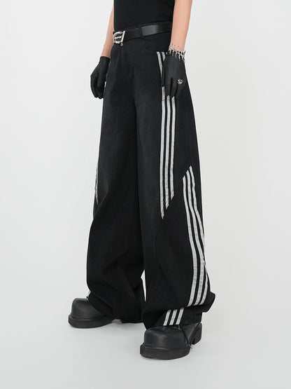 Side Stripe Curved Wide Leg Denim Jeans WN17396