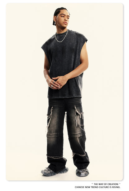 Washed Damage Oversize Tank Top T-shirt WN6440