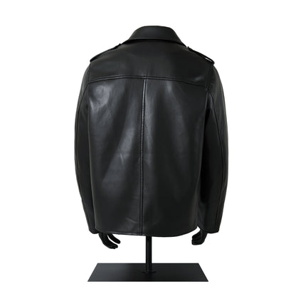 Zip-Up Belted Metal Buckle PU Leather Jacket WN23082