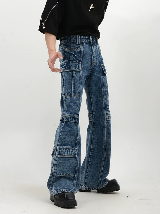 Multi Pocket Micro Flare Denim Jeans WN6101