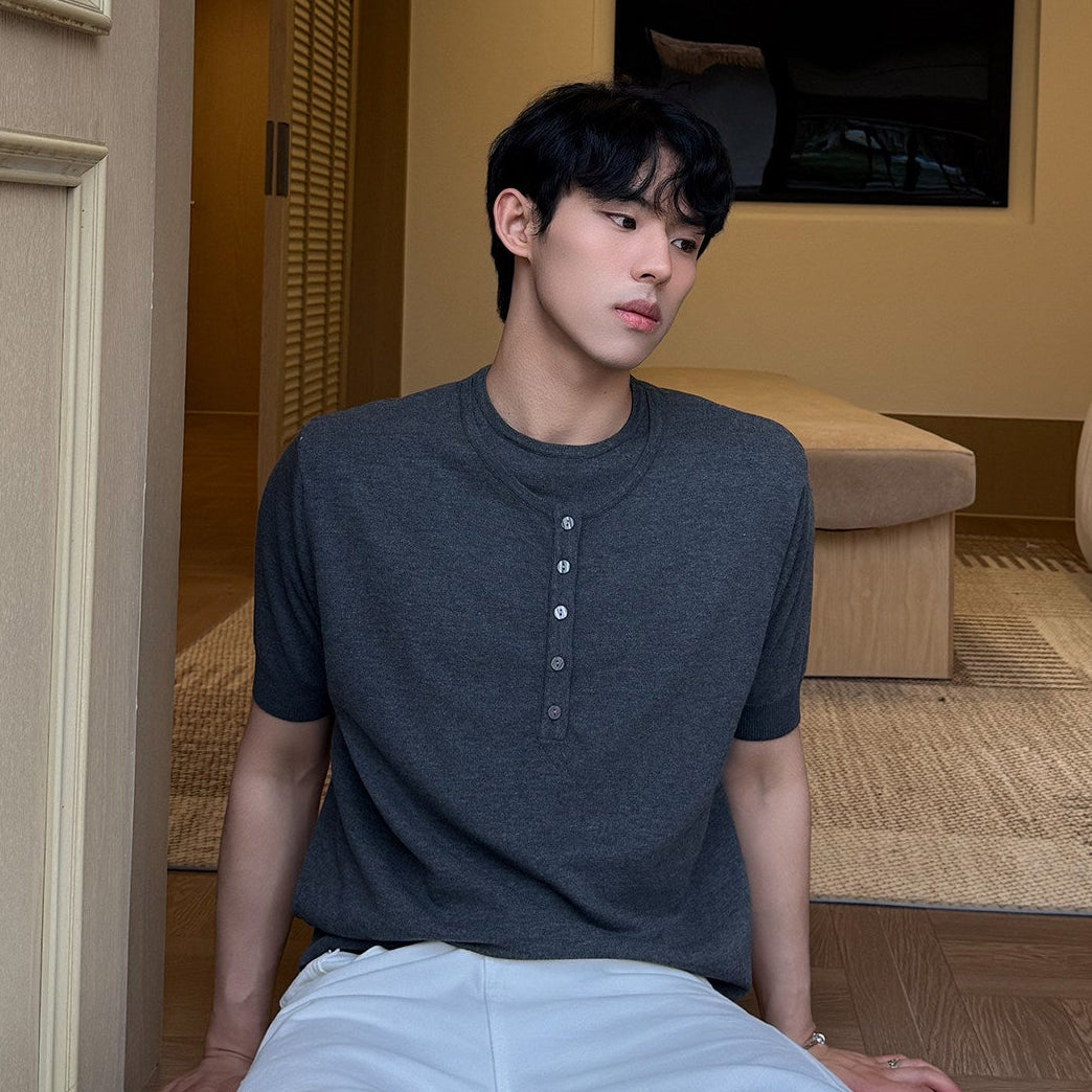 Fake Two Pieces Crew Neck Knit Short Sleeve Shirt WN24956