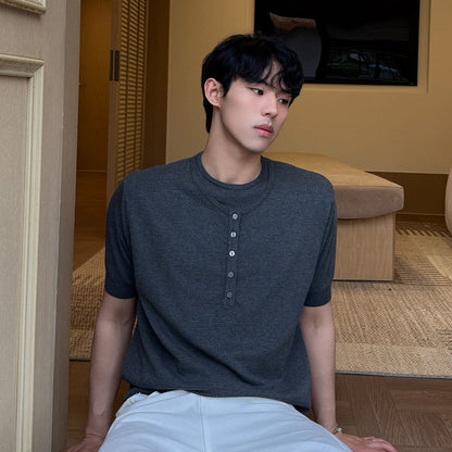 Fake Two Pieces Crew Neck Knit Short Sleeve Shirt WN24956