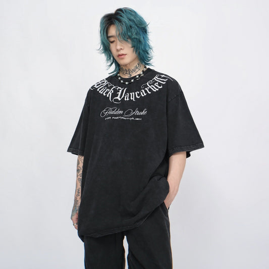 Washed Embroidery Oversize Short Sleeve T-Shirt WN5844