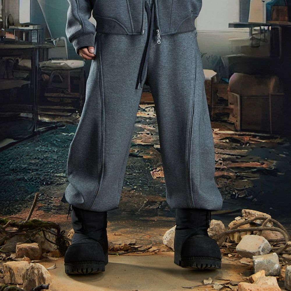 Deconstructed Oversize Zipper Stand Neck Jacket & Wide Leg Pants Setup WN20586