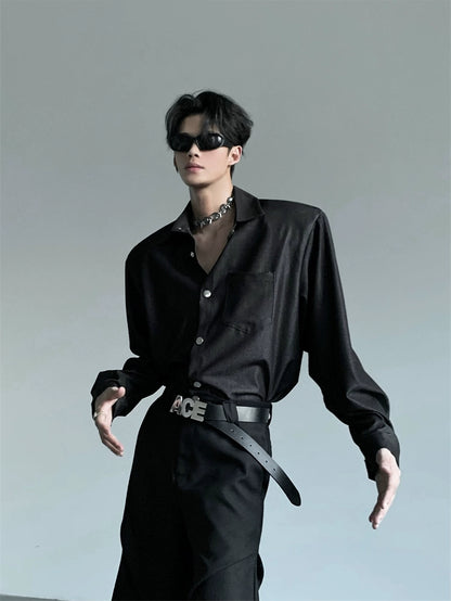 Studs Button Design Shoulder-Pad Long Sleeve Shirt WN20053