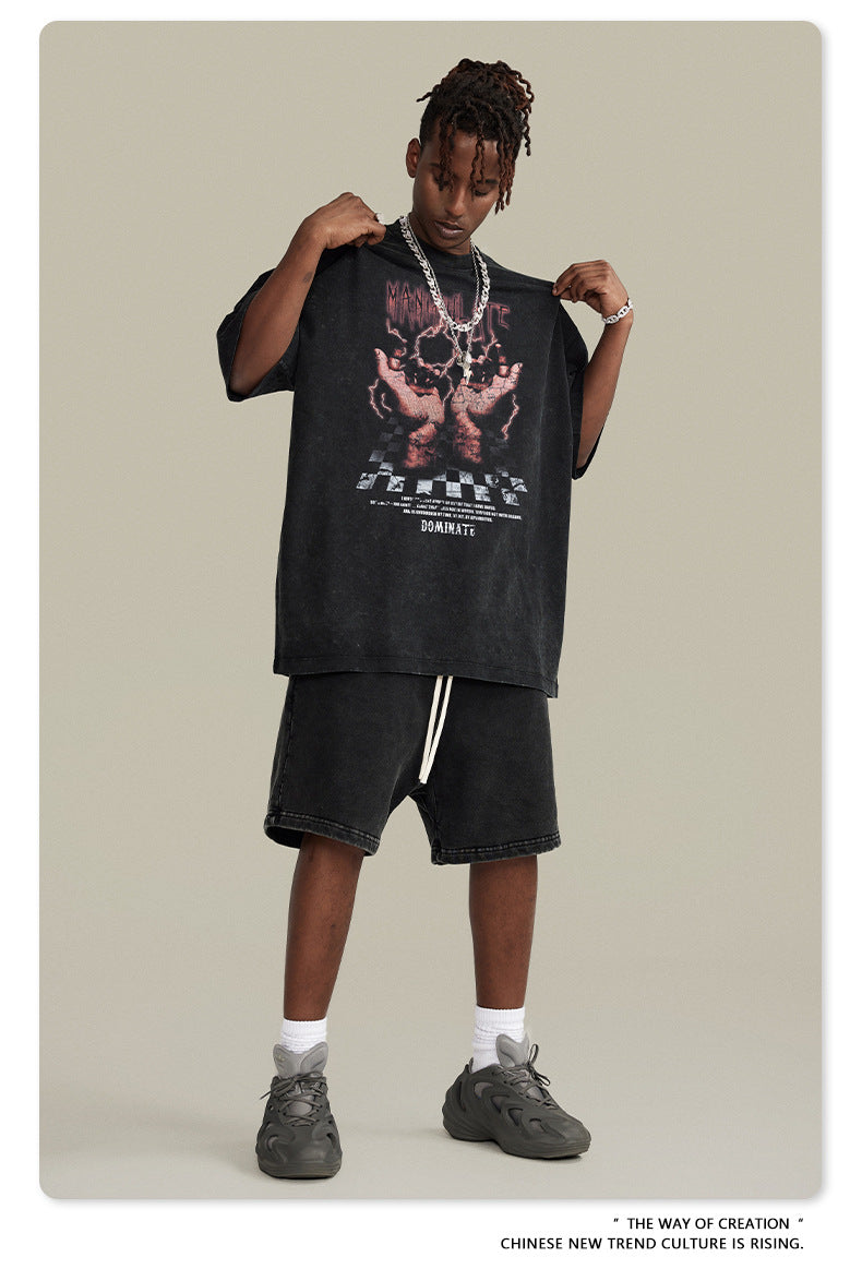 Washed Print Oversize Short-sleeve T-shirt WN6395