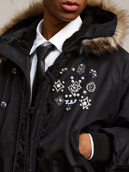 Fake Fur Collar Embroidery Puffer Jacket WN23213