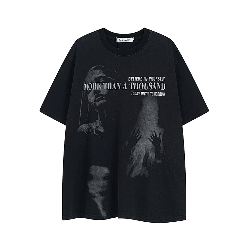 Blurred Figure Print Short Sleeve T-shirt WN7565