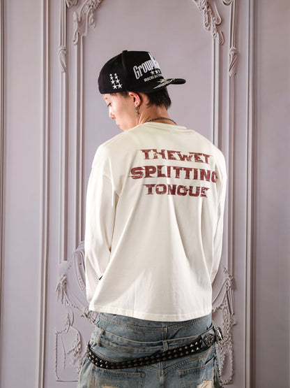 Lip Crack Letter Print Long Sleeve T-Shirt WN26647
