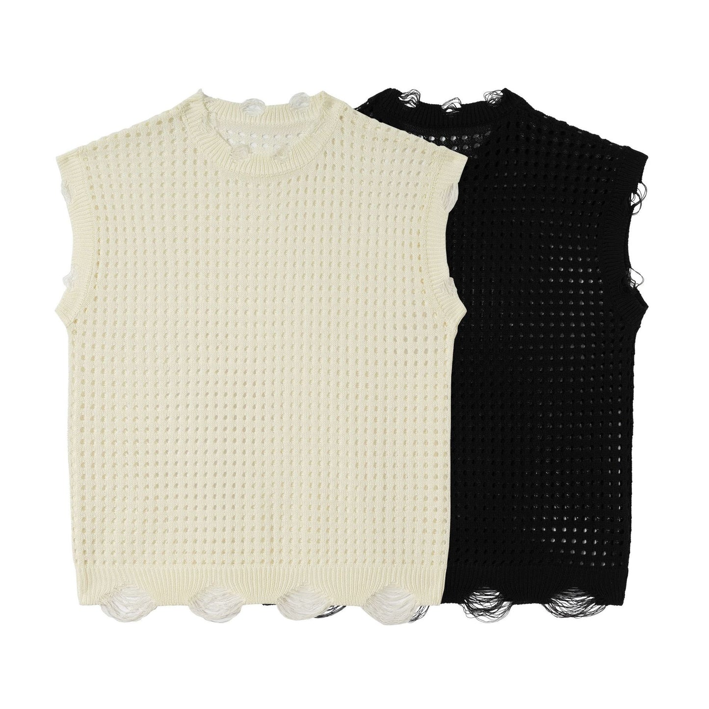 Mesh Damage Design Knit Vest WN25757