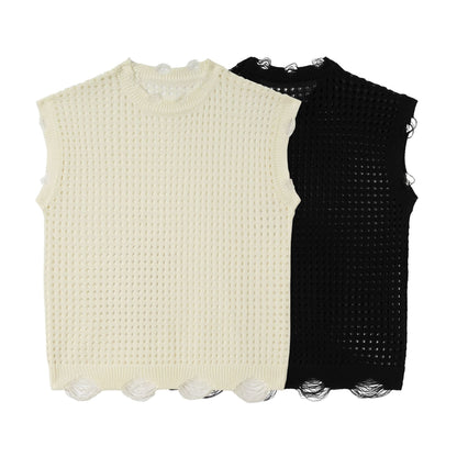 Mesh Damage Design Knit Vest WN25757