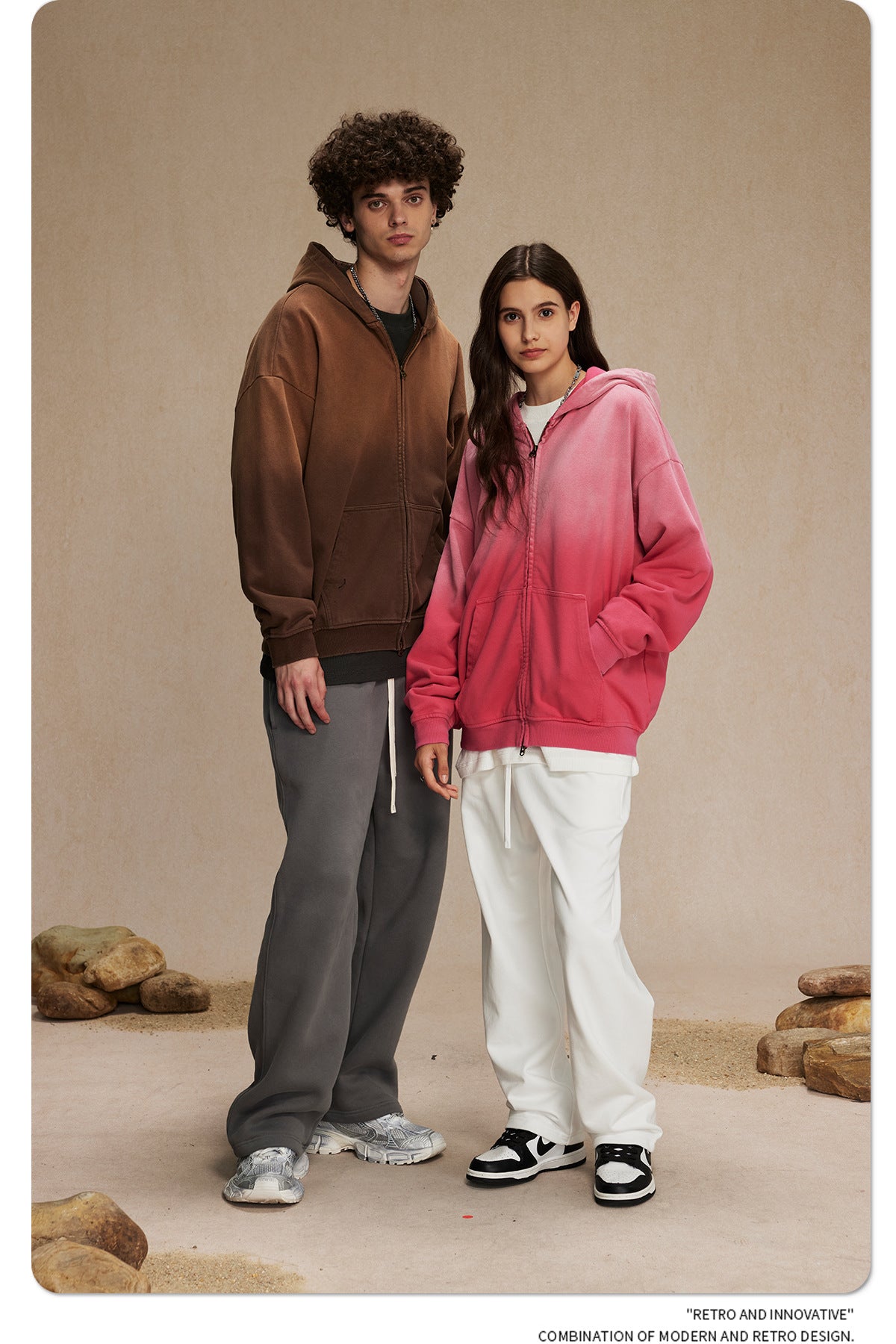 Spray-Dye Washed Oversize Zipper Hoodie WN10009