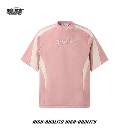 Heavyweight Suede Panel Embroidery Short Sleeve T-Shirt WN26494