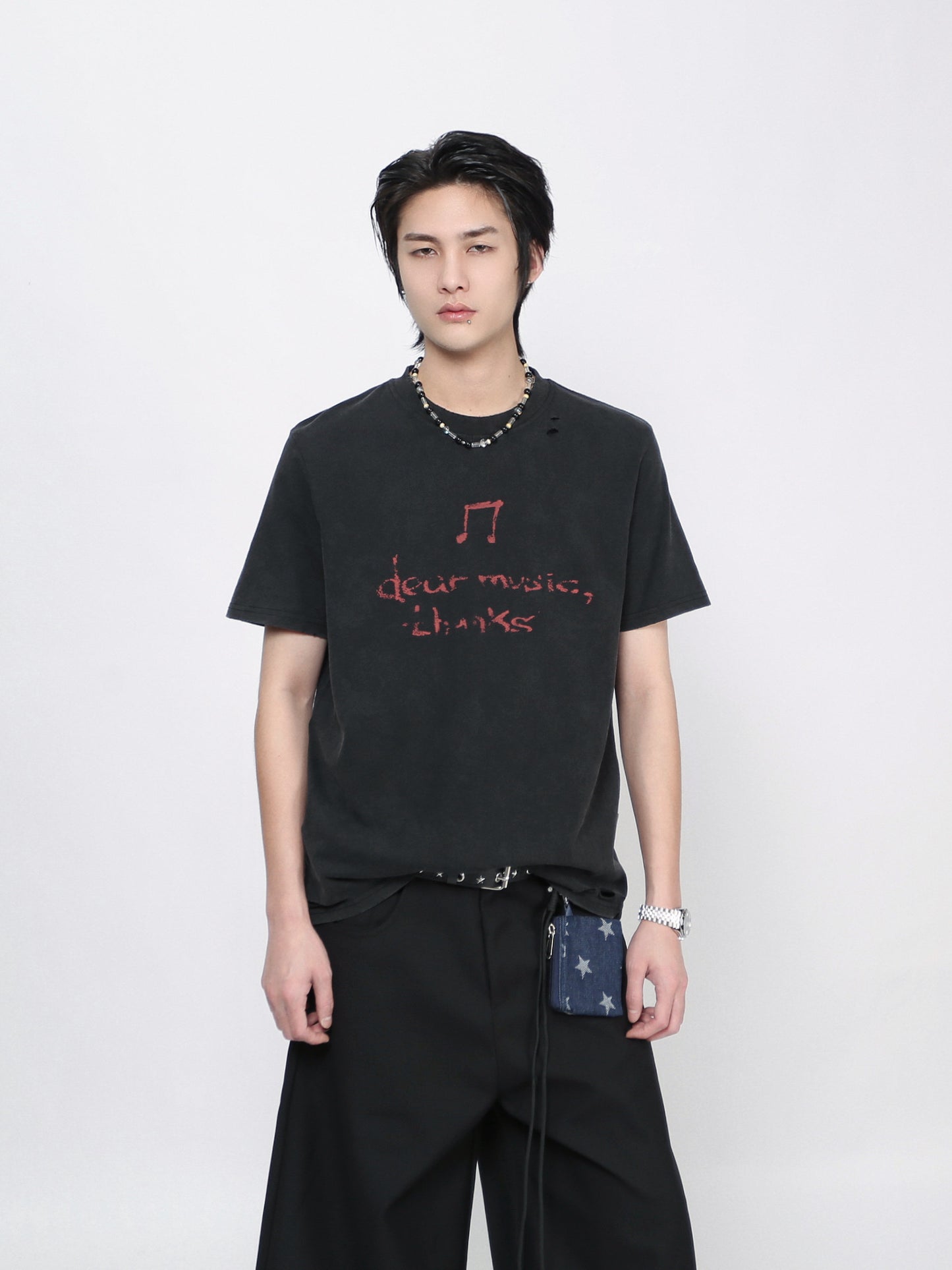 Washed Fuzzy Print Oversize Short Sleeve T-Shirt WN24425