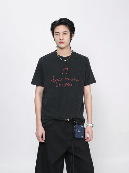 Washed Fuzzy Print Oversize Short Sleeve T-Shirt WN24425