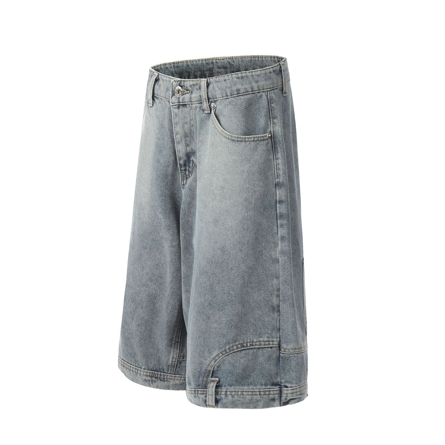 Washed Deconstruction Wide Leg Denim Half Jeans WN26112