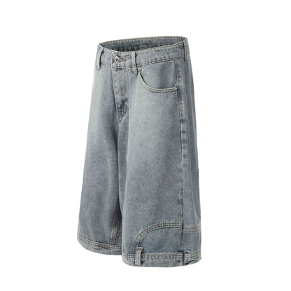 Washed Deconstruction Wide Leg Denim Half Jeans WN26112