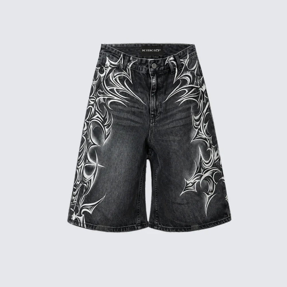 Thorn Print Washed Wide Leg Half Pants WN27883