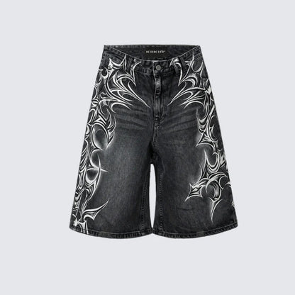 Thorn Print Washed Wide Leg Half Pants WN27883