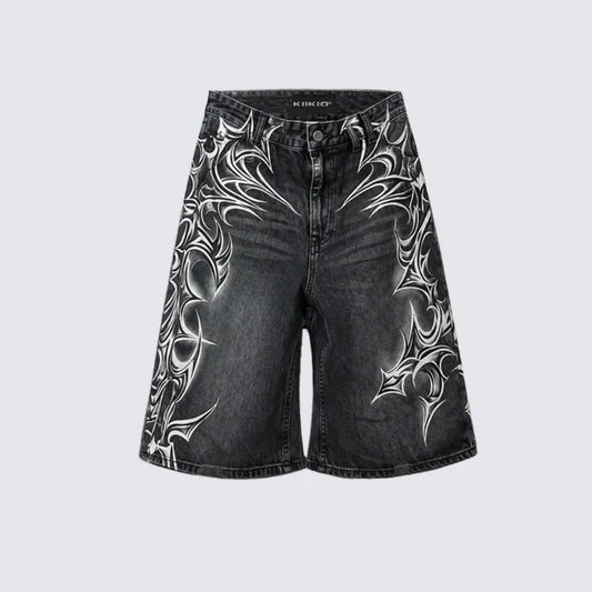 Thorn Print Washed Wide Leg Half Pants WN27883