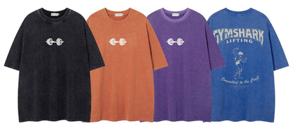 Washed Barbell Print Short Sleeve T-Shirt WN26961