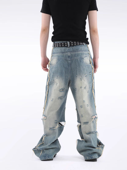 Fringe Damage Wide Leg Denim Jeans WN20638