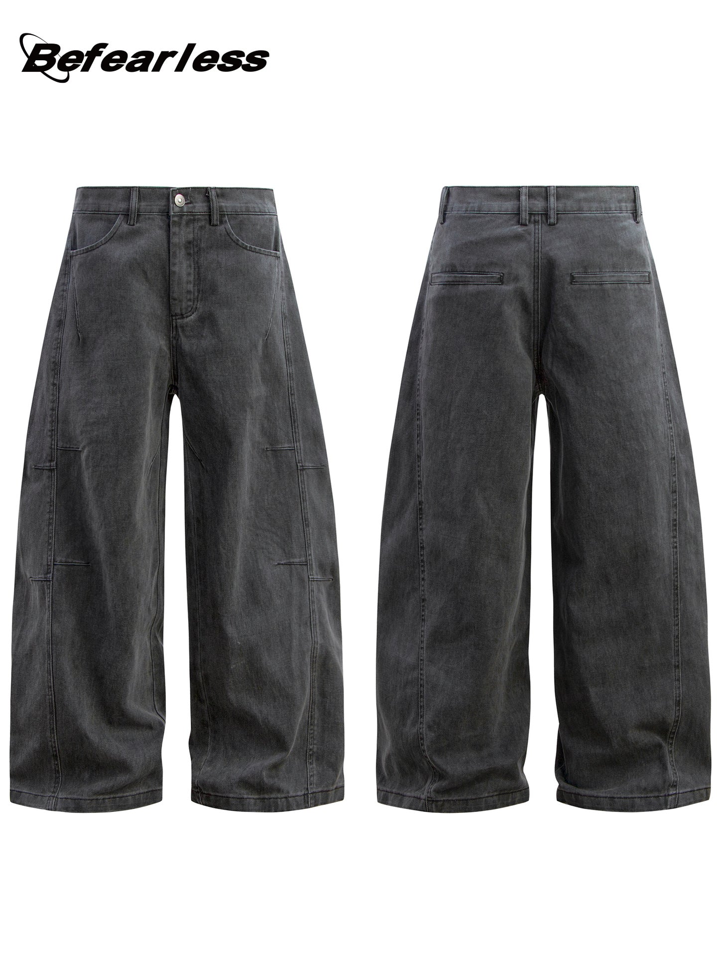 Washed Panel Wide Leg Denim Jeans WN26189