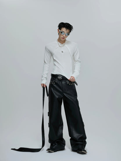 Deconstructed Slim Fit Metal Logo Long Sleeve T-Shirt WN21695