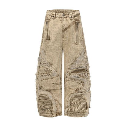 Damage Panel Wide Leg Denim Jeans WN23104