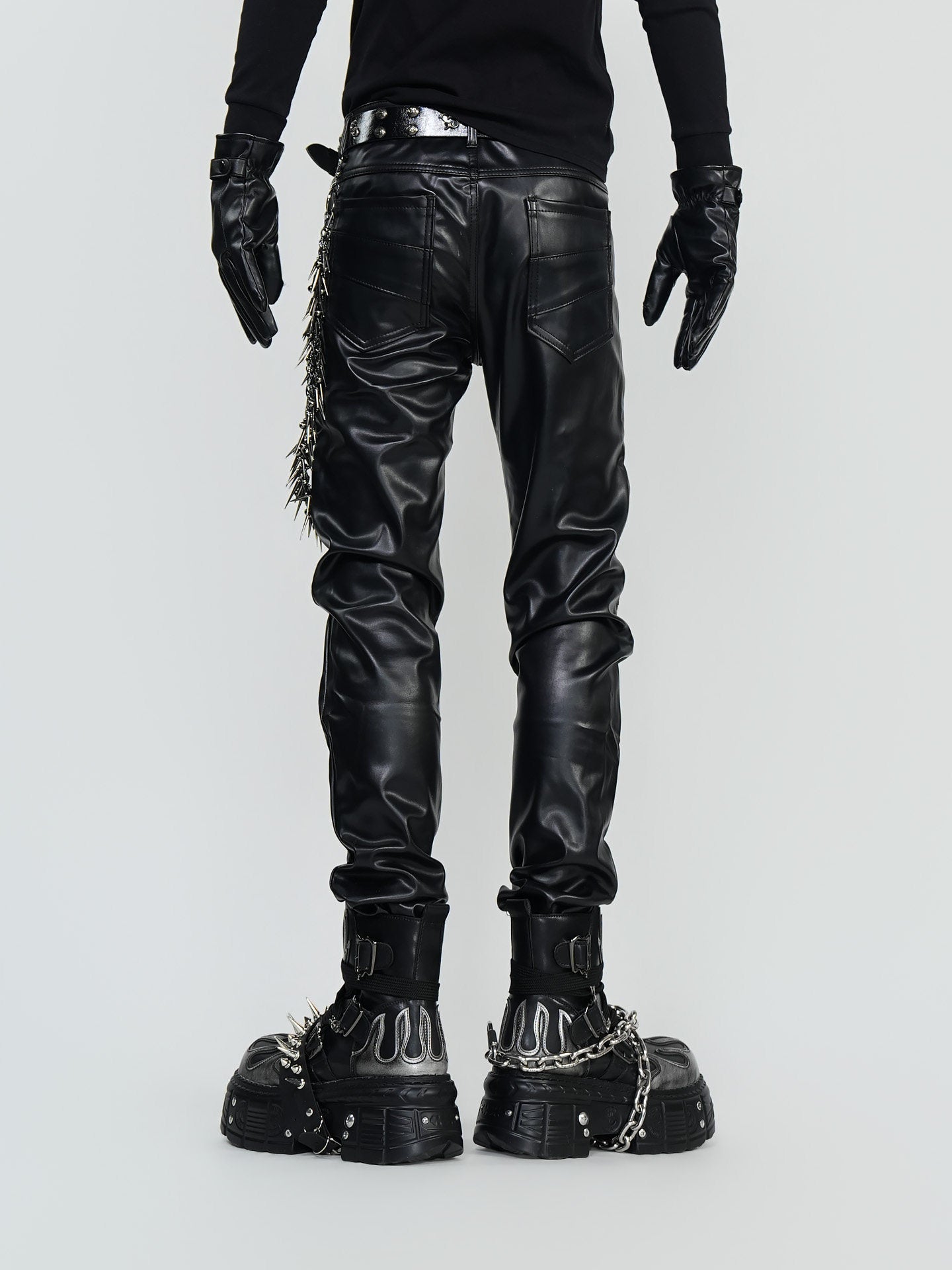 PU Leather Metal Detail Straight Pants WN24297