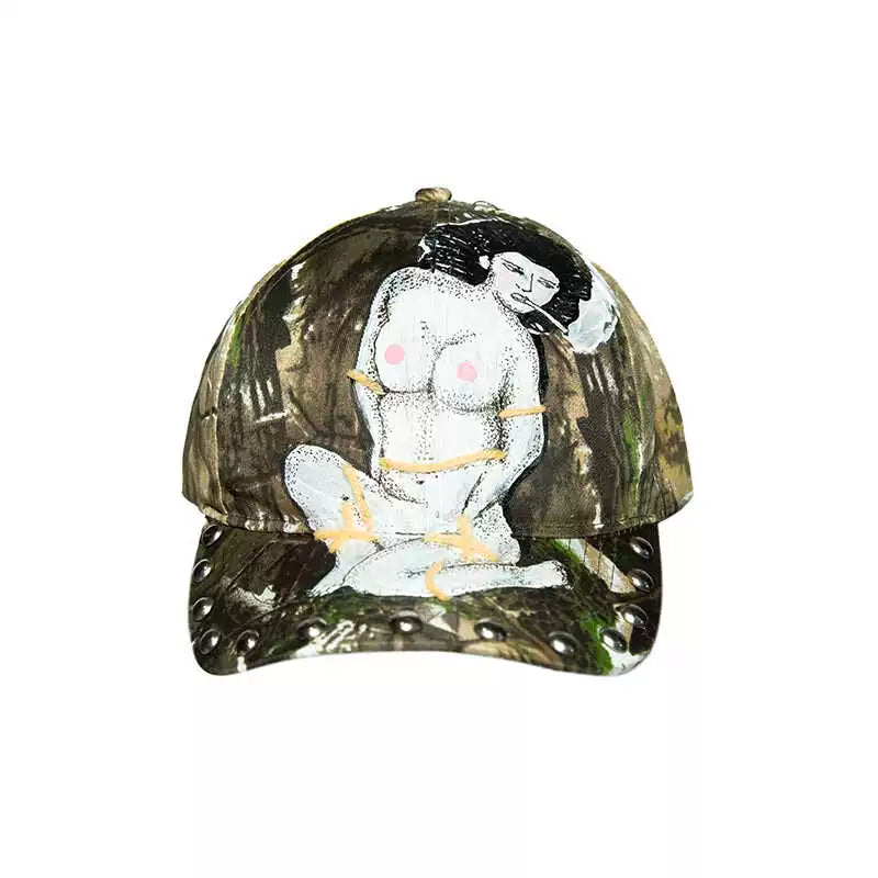 Camouflage Graffiti Rivet Curved-Brim Cap WN21097