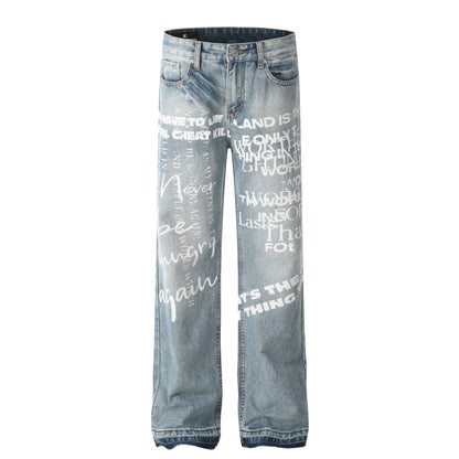 Letter Print Straight Denim Jeans WN26152