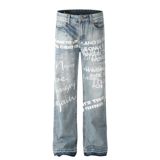 Letter Print Straight Denim Jeans WN26152
