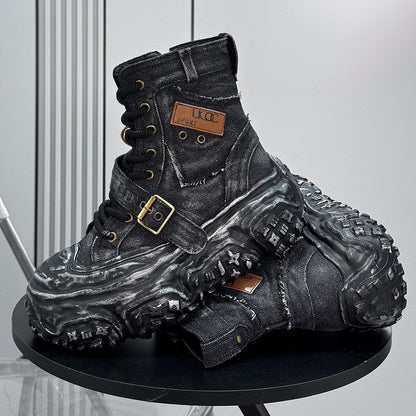 Denim Strap Buckle Platform Sneaker Boots WN24652