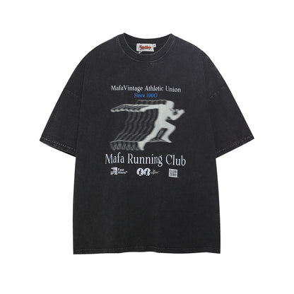 Washed Overlapping Figure Letter Print Short Sleeve T-Shirt WN26915