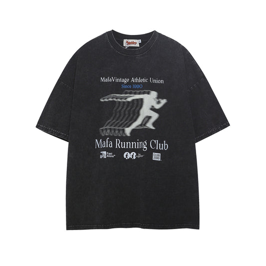 Washed Overlapping Figure Letter Print Short Sleeve T-Shirt WN26915