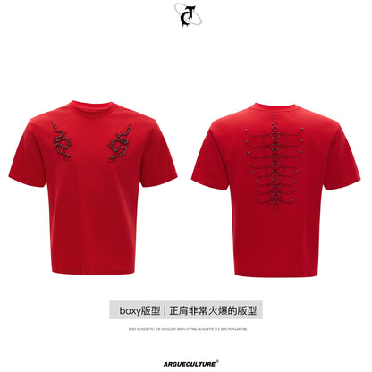 Metal Stud Spine Design Slim Short Sleeve T-Shirt WN18338